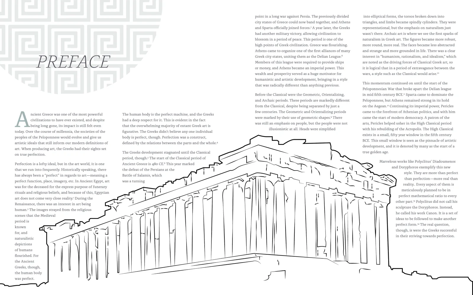 The preface. Hellas preface spread, illustrated with the Parthenon